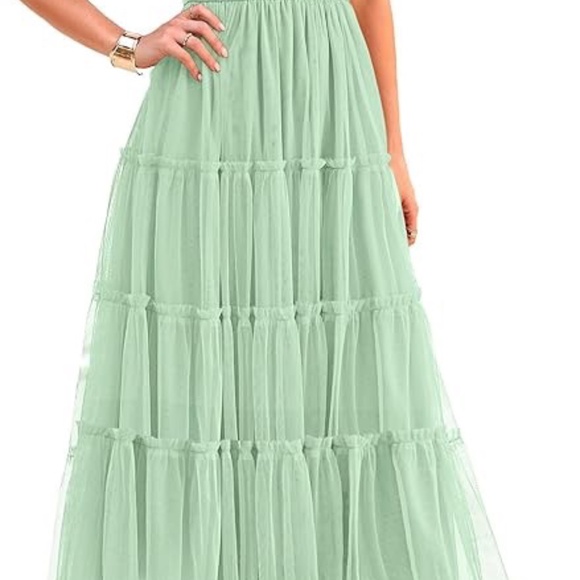 🌿 New With Tags Light Green Puff Sleeve Tulle Maxi Dress Size XXL - Picture 3 of 4